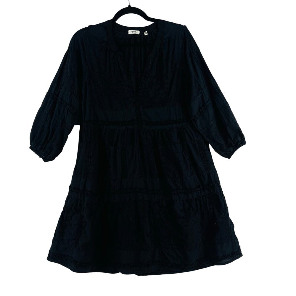 Dylan by True Grit WMNS PATCHWORK MAE DRESS Black SZ XS Boho Peasant Pockets